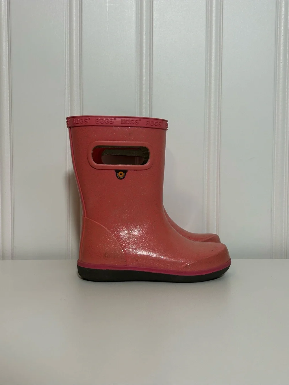 Bogs pink glitter rubber rain boots